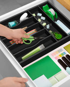 Basic Silverware Drawer Organizer, Black, angled view - House Of Avana