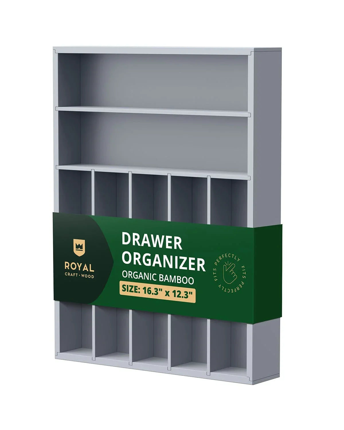 Basic Silverware Drawer Organizer, Gray, front view - House Of Avana
