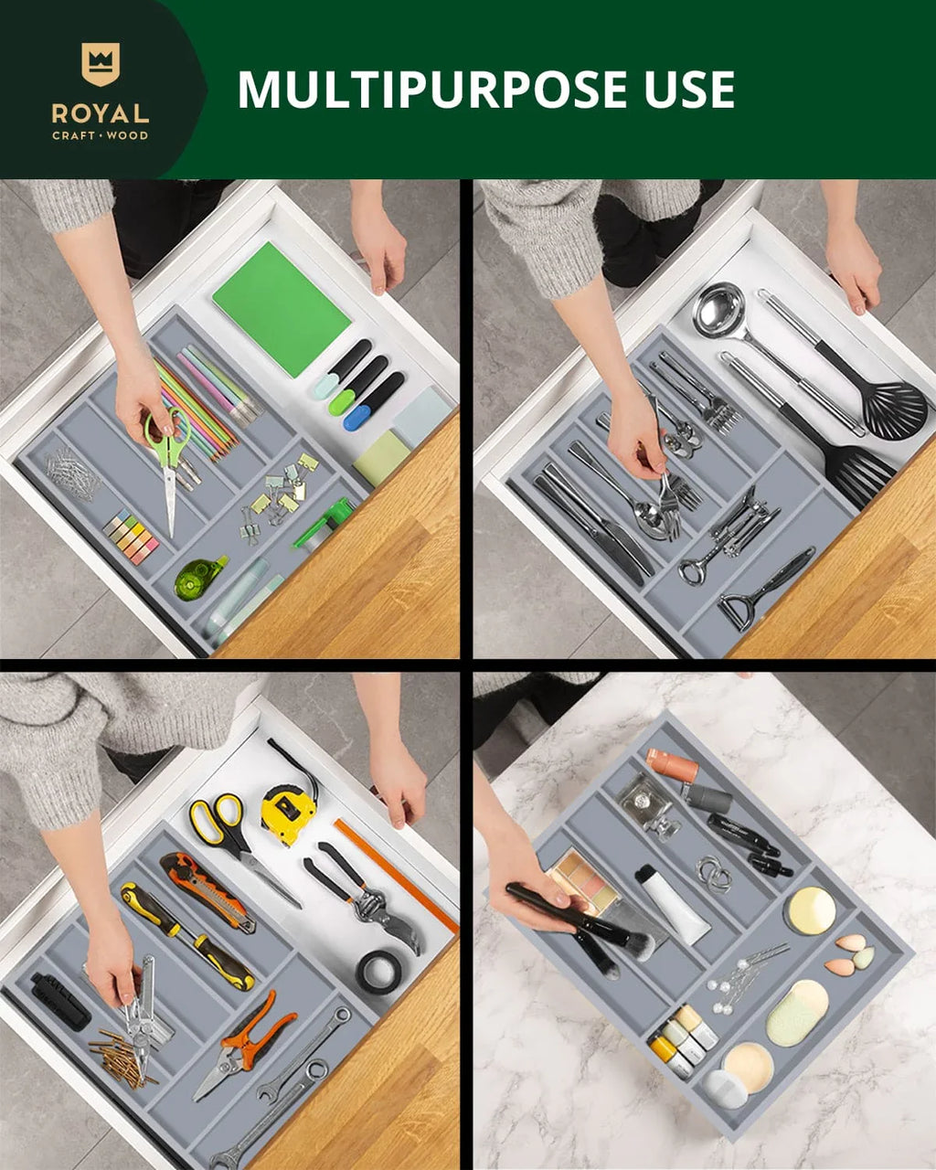 Basic Silverware Drawer Organizer, Gray, detail shot - House Of Avana