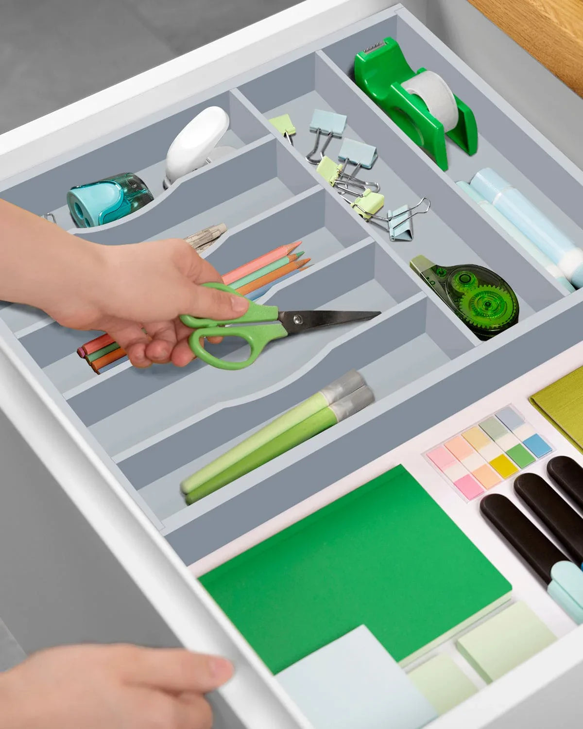 Basic Silverware Drawer Organizer, Gray, lifestyle image - House Of Avana