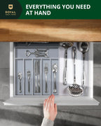 Basic Silverware Drawer Organizer, Gray, angled view - House Of Avana