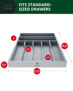 Basic Silverware Drawer Organizer, Gray, angled view - House Of Avana