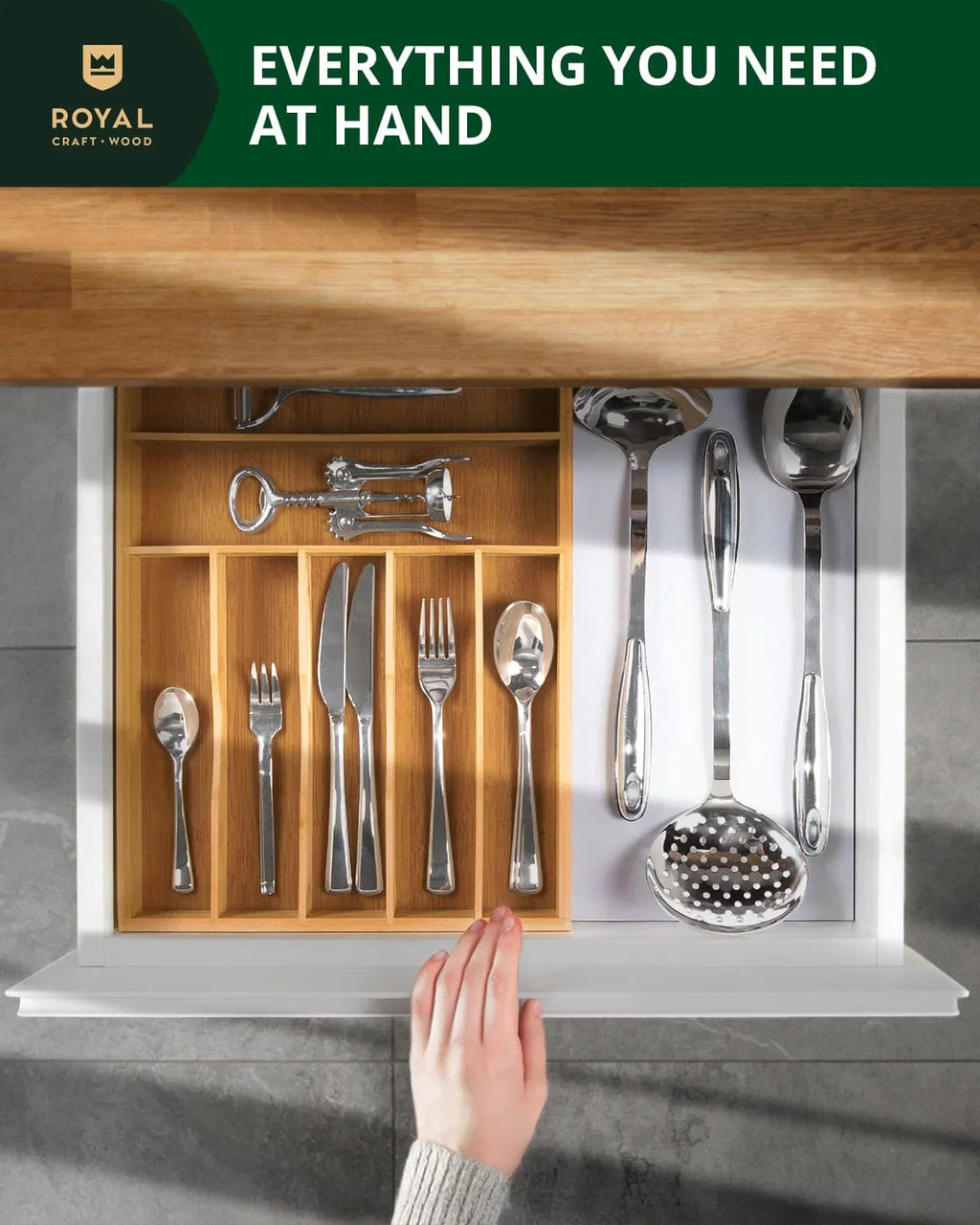 Basic Silverware Drawer Organizer, Natural, top view - House Of Avana