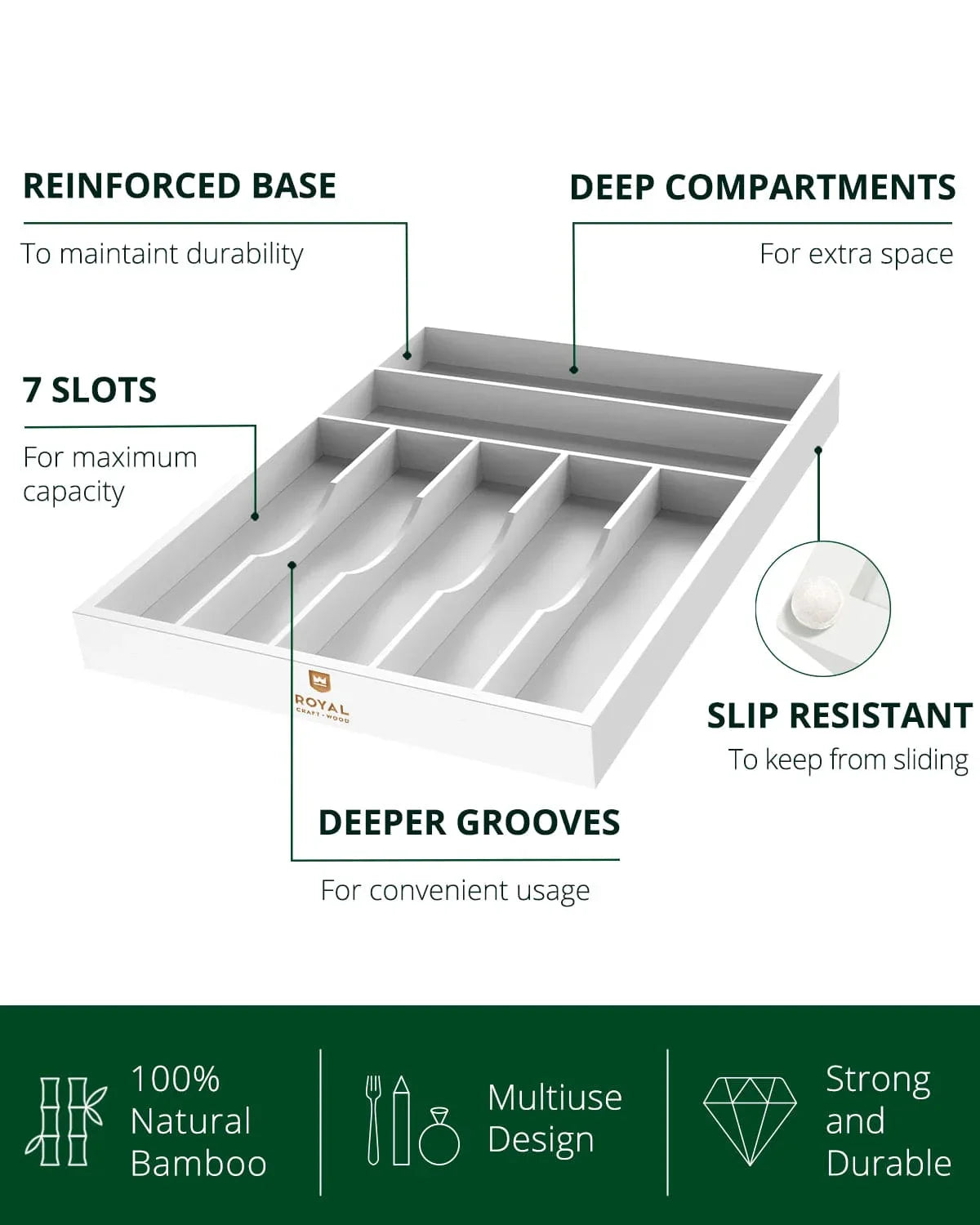 Basic Silverware Drawer Organizer, White, detail shot - House Of Avana
