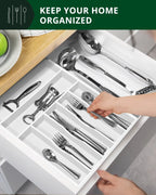 Basic Silverware Drawer Organizer, White, angled view - House Of Avana