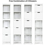 Bathroom Cabinet Tower with 2 Storage Drawers and 3 Shelves in White Wood Finish