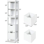 Bathroom Cabinet Tower with 2 Storage Drawers and 3 Shelves in White Wood Finish