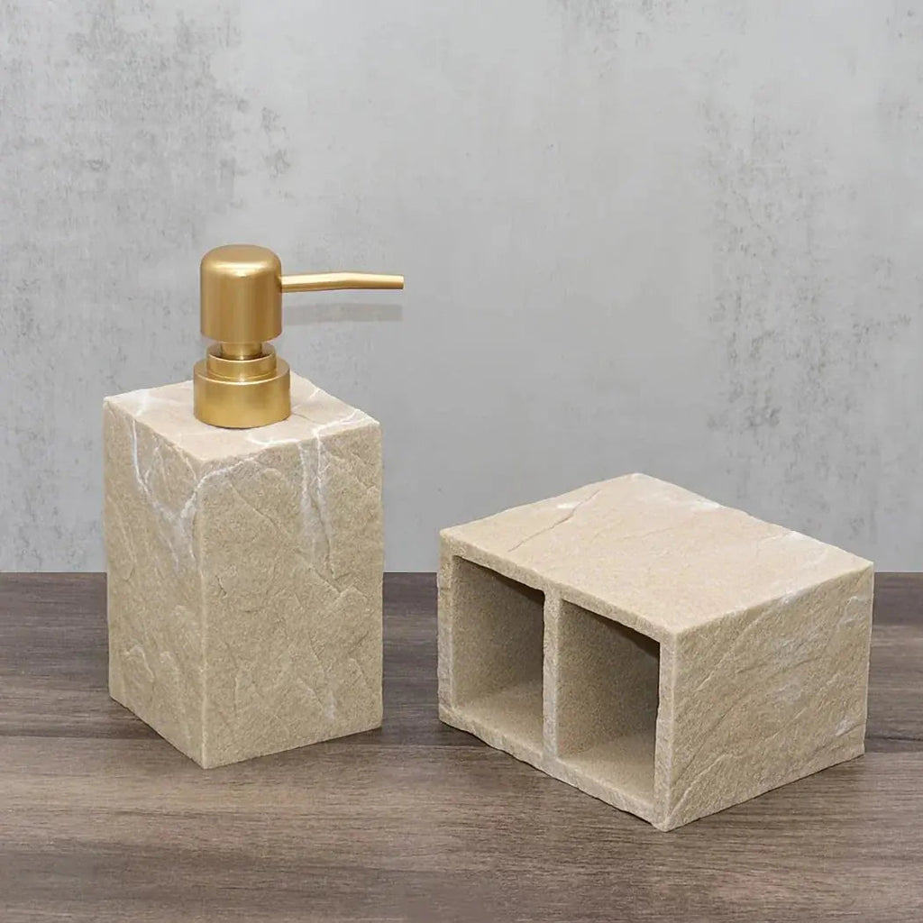 Beige Stone Bathroom Essentials, Creamy Finish, lifestyle image - House Of Avana [[SKU:HOA-BAT-405]]