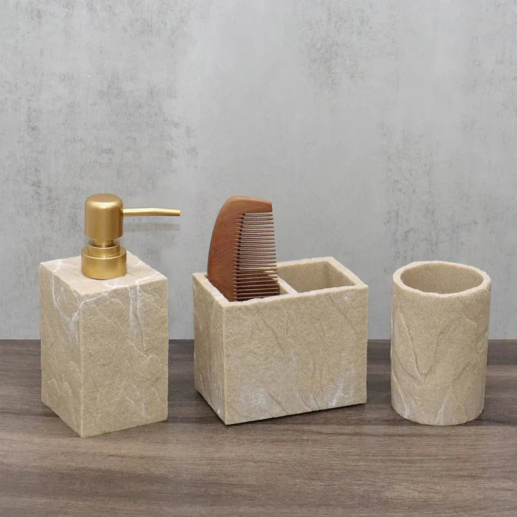 Beige Stone Bathroom Essentials, Creamy Finish, top view - House Of Avana [[SKU:HOA-BAT-405]]
