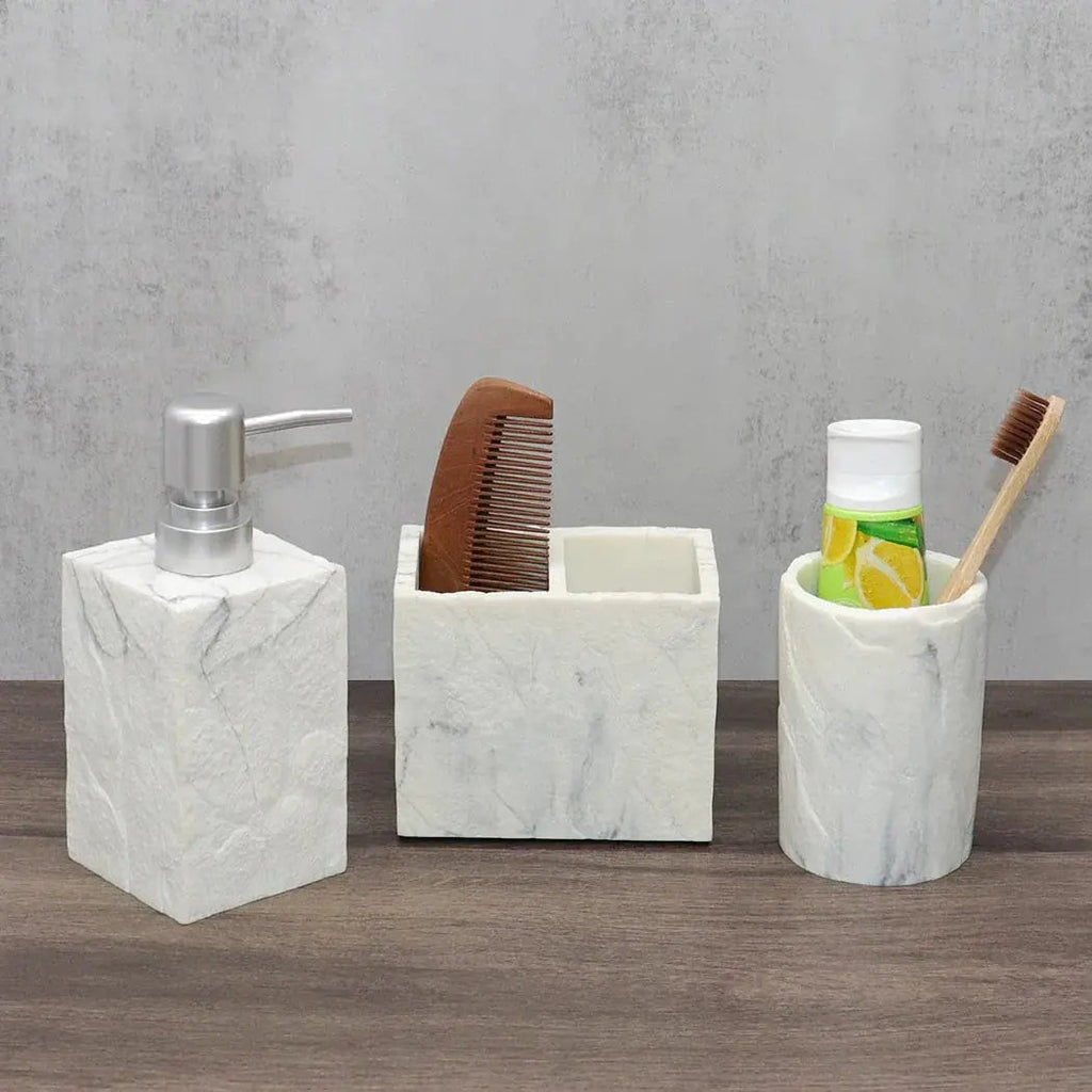 Beige Stone Bathroom Essentials, Creamy Finish, angled view - House Of Avana [[SKU:HOA-BAT-405]]