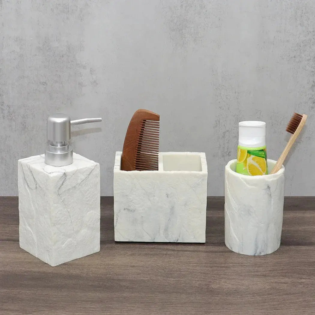 Beige Stone Bathroom Essentials, Creamy Finish, angled view - House Of Avana [[SKU:HOA-BAT-405]]