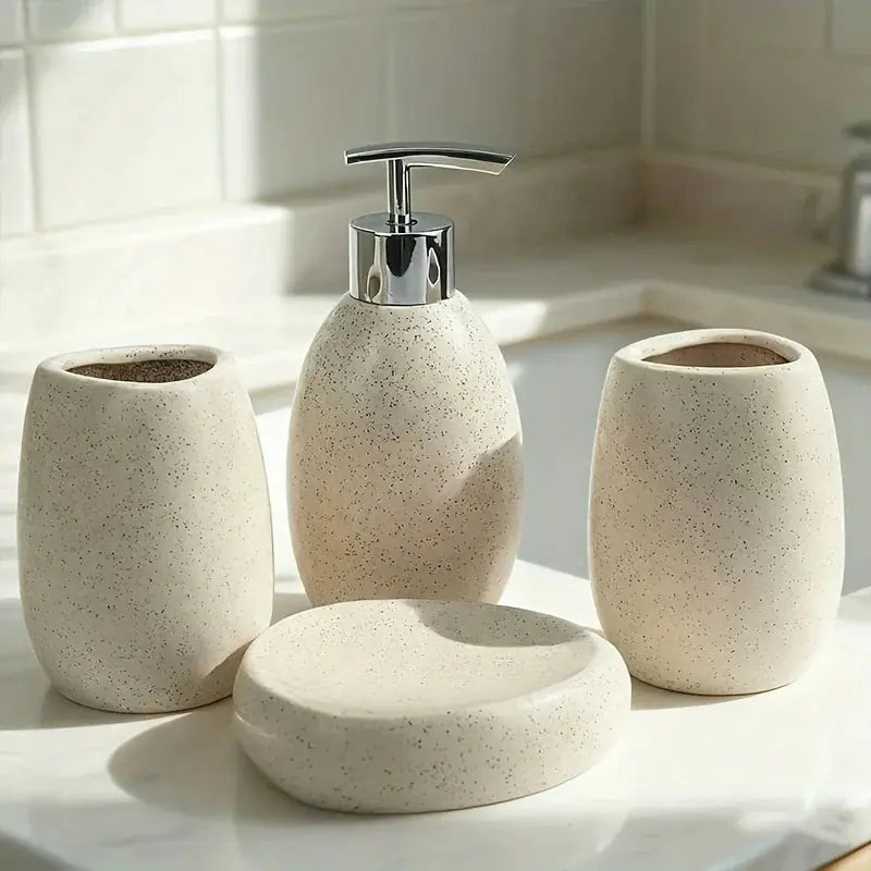 Christmas Gift Set, S Ceramic Bathroom Kit: Split Bottle, Toothbrush Holder, Soap Dish, and Washing... - House Of Avana [[SKU:HOA-TWL-401]]