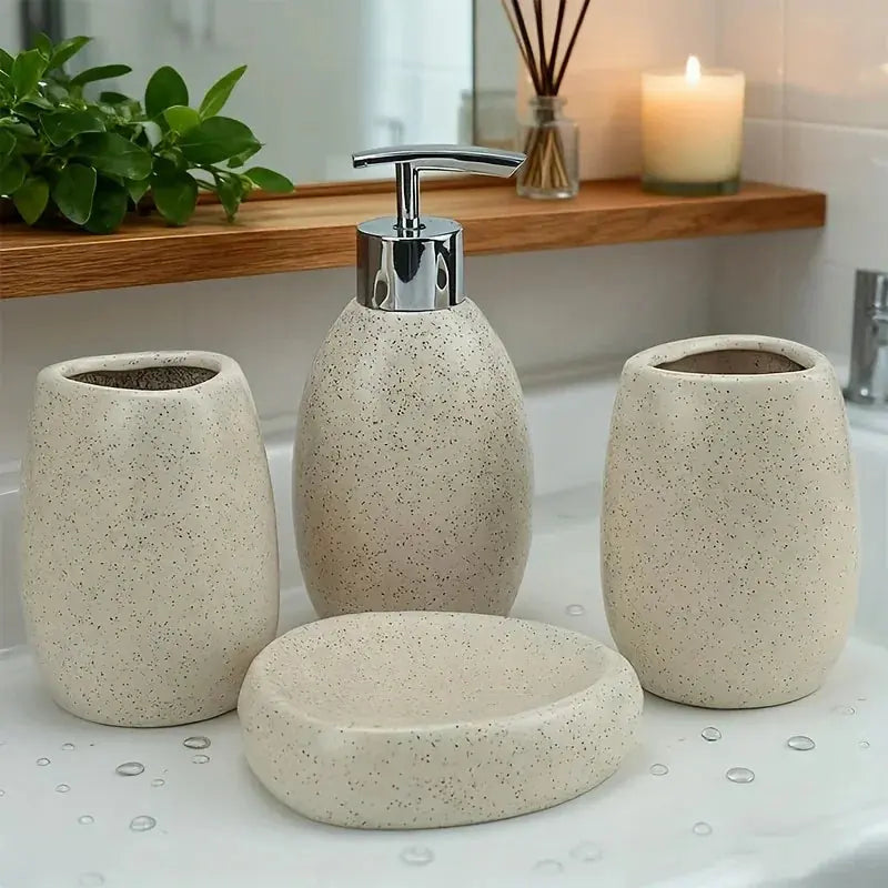 Christmas Gift Set, S Ceramic Bathroom Kit: Split Bottle, Toothbrush Holder, Soap Dish, and Washing... - House Of Avana [[SKU:HOA-TWL-401]]