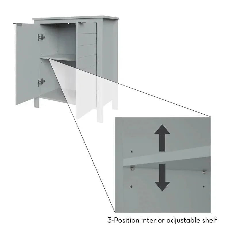 Bathroom Linen Cabinet with Storage Shelf in Grey Wood Finish