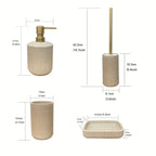 Modern Bathroom Set with Beige & Golden Accents - Includes Soap Dispenser, Toilet Brush Holder, Toilet Paper Holder, and Tray - Elegant Bathroom Organizer for Vanity, Or Bathroom Decor, Vanity Storage, Sleek Design, Durable C House Of Avana [[SKU:HOA-BAT-410]]
