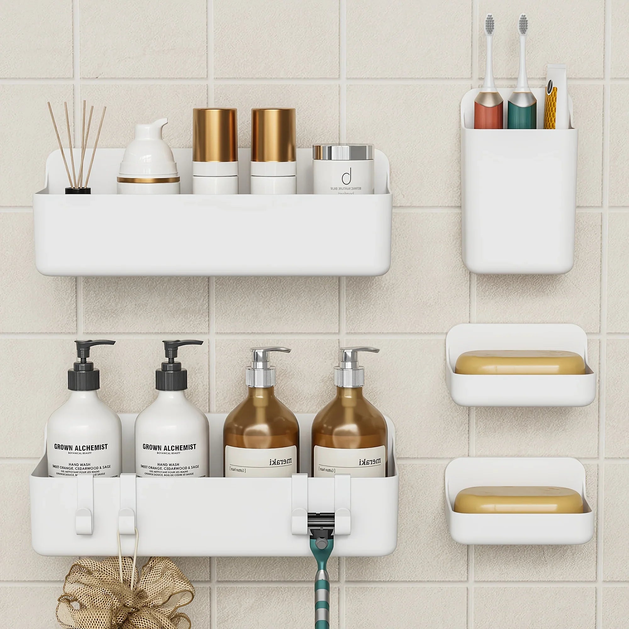 Bathroom Organizer - Wall-mounted Stainless Steel 5-piece, back view - House Of Avana