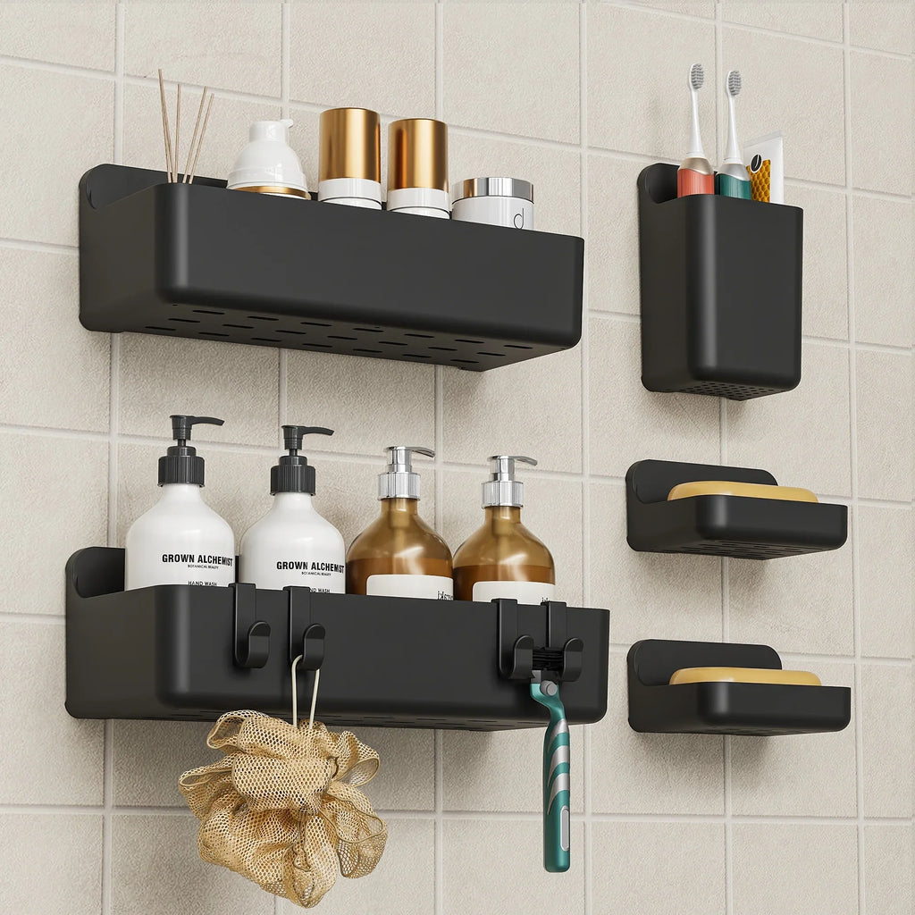 Bathroom Organizer - Wall-mounted Stainless Steel 5-piece, detail shot - House Of Avana