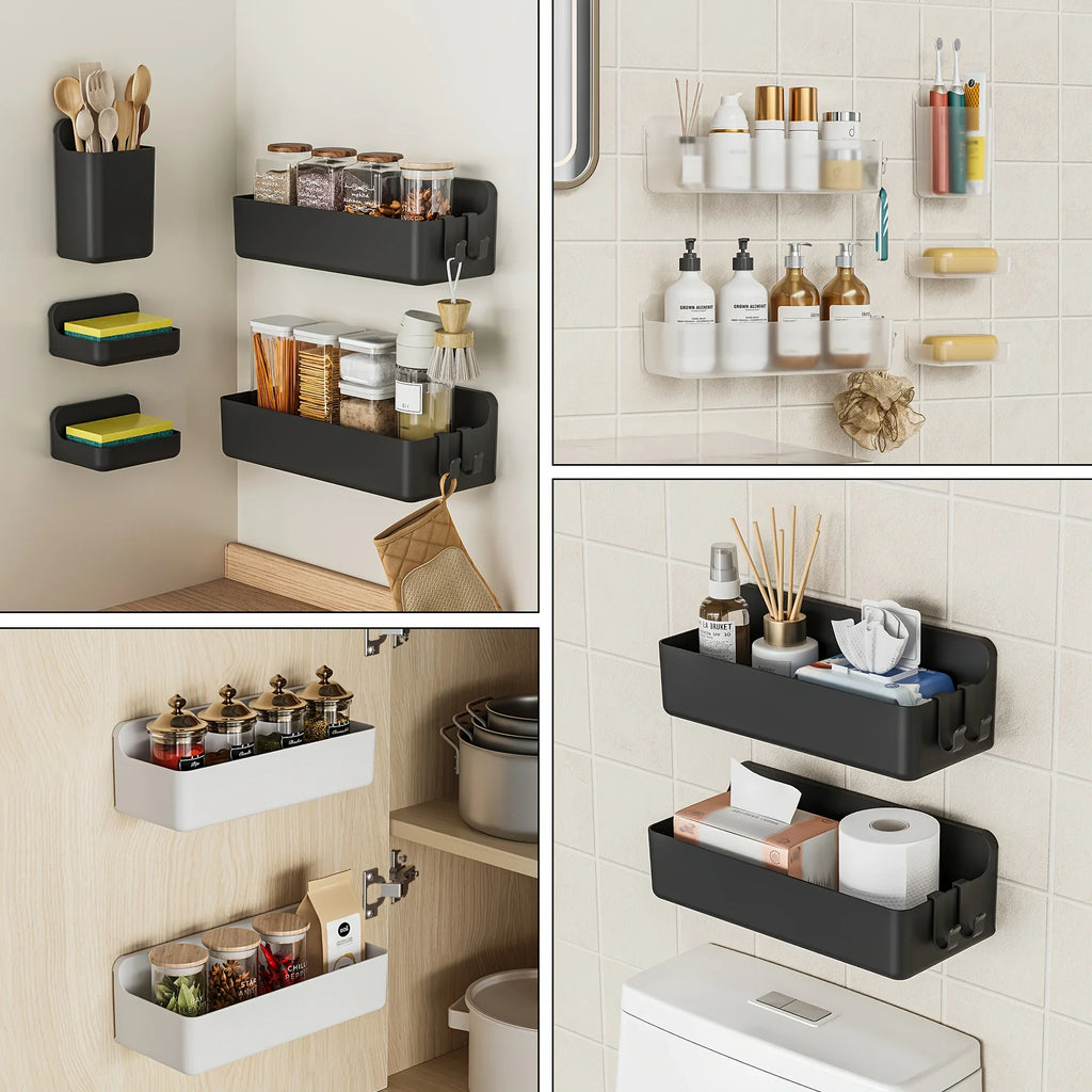 Bathroom Organizer - Wall-mounted Stainless Steel 5-piece, angled view - House Of Avana