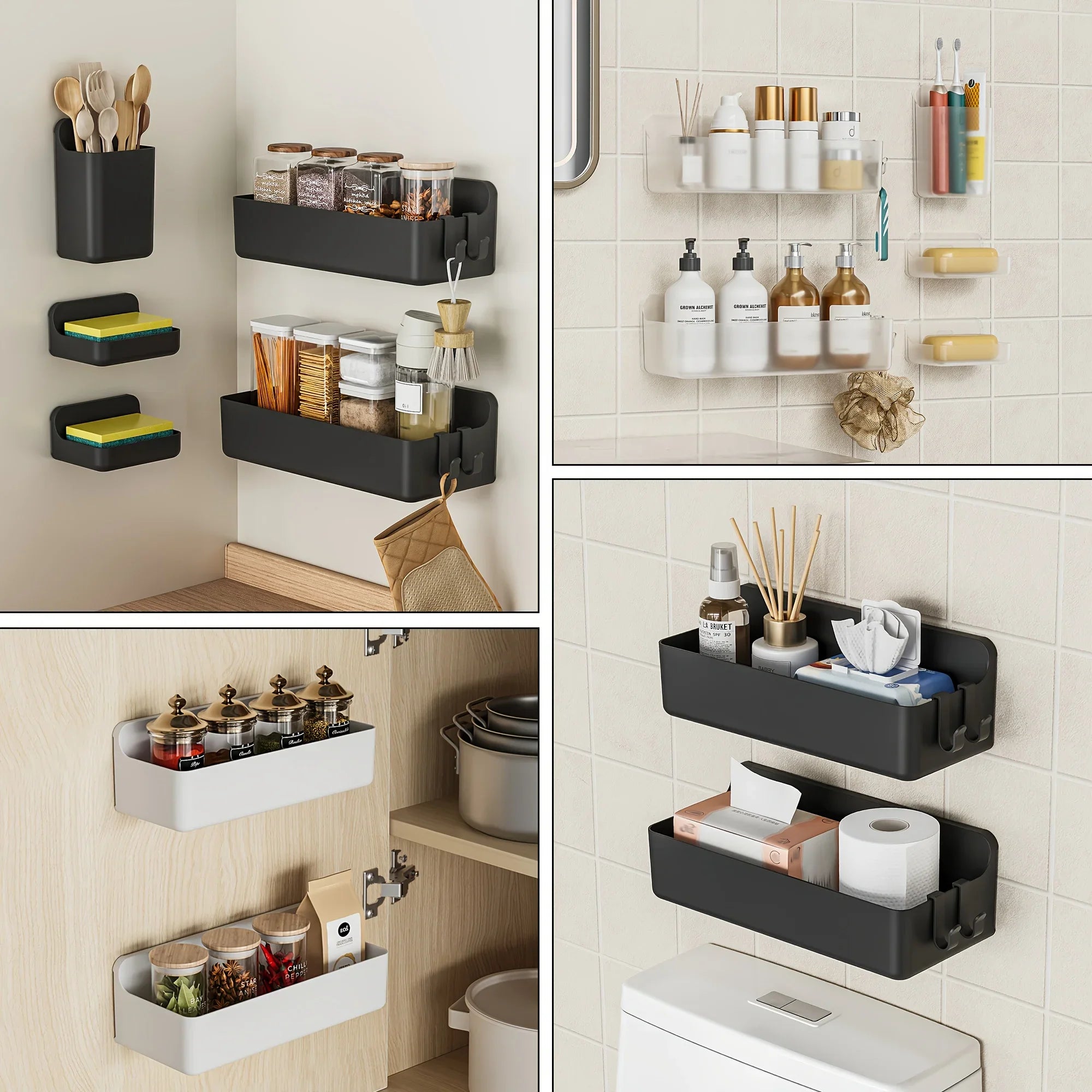 Bathroom Organizer - Wall-mounted Stainless Steel 5-piece, angled view - House Of Avana