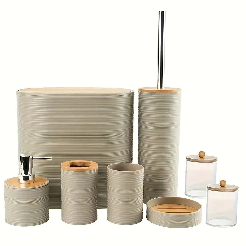 S Bathroom Accessories Set, Bamboo Bathroom Accessories Set Including Soap Dispenser, Toothbrush Holder,... - House Of Avana