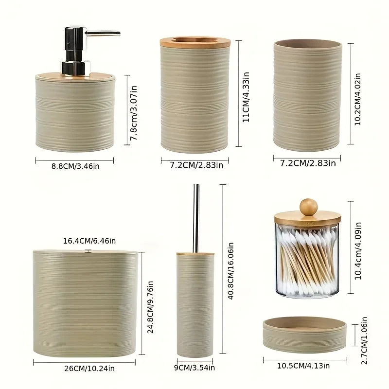 S Bathroom Accessories Set, Bamboo Bathroom Accessories Set Including Soap Dispenser, Toothbrush Holder,... - House Of Avana