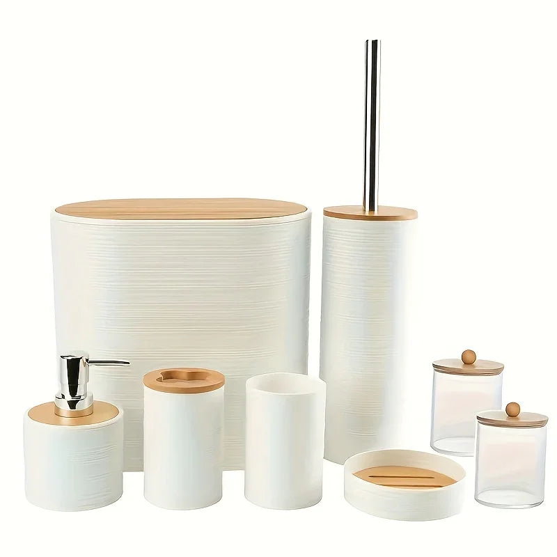 S Bathroom Accessories Set, Bamboo Bathroom Accessories Set Including Soap Dispenser, Toothbrush Holder,... - House Of Avana