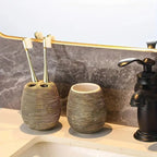 Luxury Bathroom Wash Set of Five with Pull Craft Wash Kit, Divided Bottles, Handmade Retro White Background, Household Bathroom Lotion Bottle, Toothbrush Cup, Mouthwash Cup, Soap Dish, Ceramic Bathroom House Of Avana [[SKU:HOA-BAT-402]]