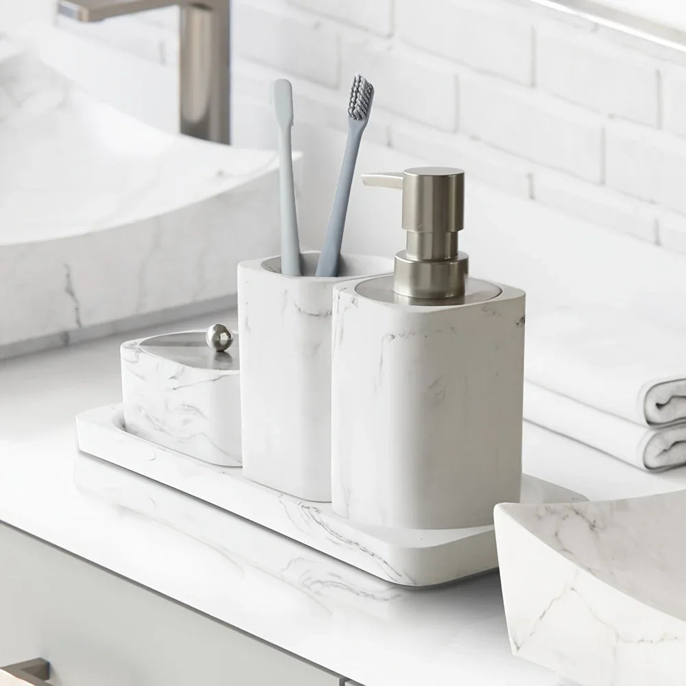 Four-piece White Marble Bathroom Set - House Of Avana [[SKU:HOA-BAT-027]]