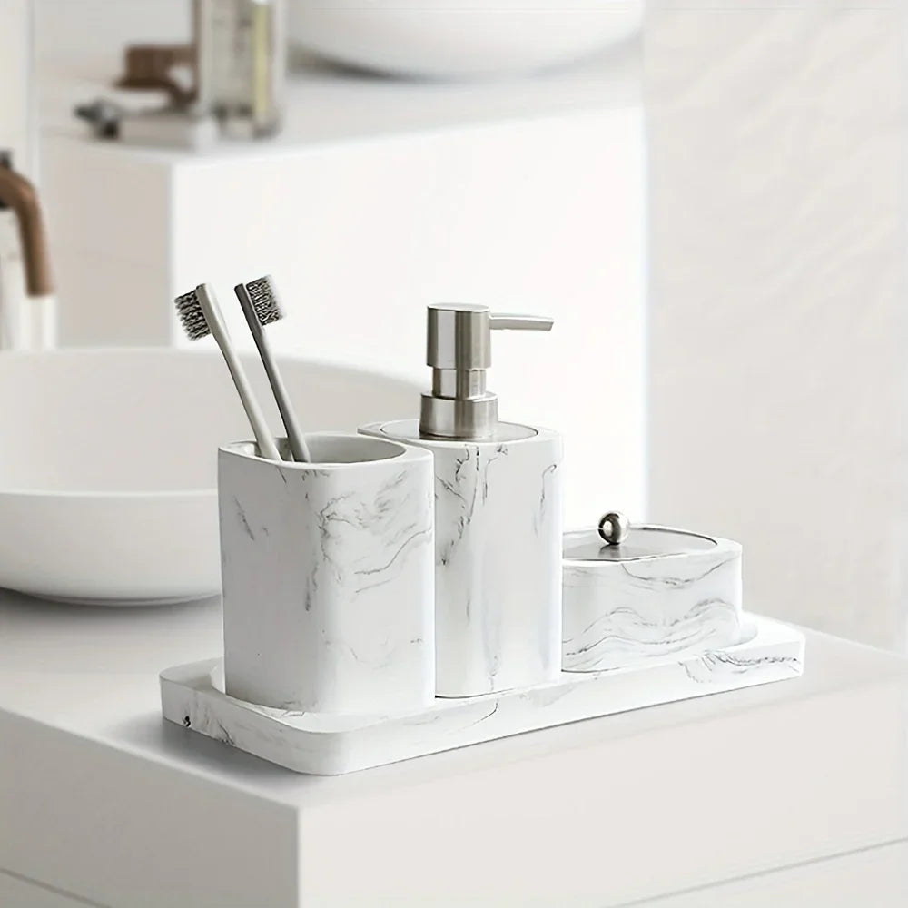 Four-piece White Marble Bathroom Set - House Of Avana [[SKU:HOA-BAT-027]]