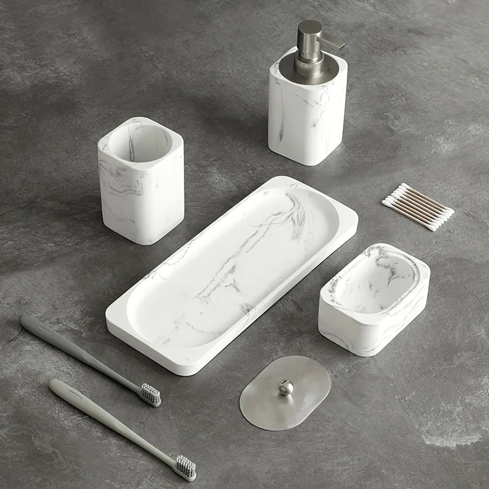 Four-piece White Marble Bathroom Set - House Of Avana [[SKU:HOA-BAT-027]]