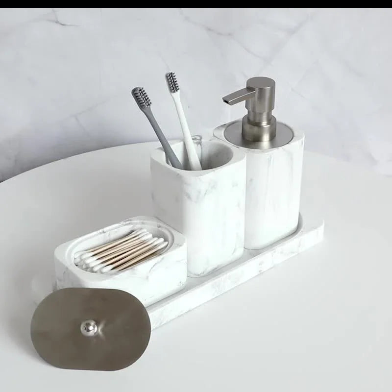 Four-piece White Marble Bathroom Set - House Of Avana [[SKU:HOA-BAT-027]]