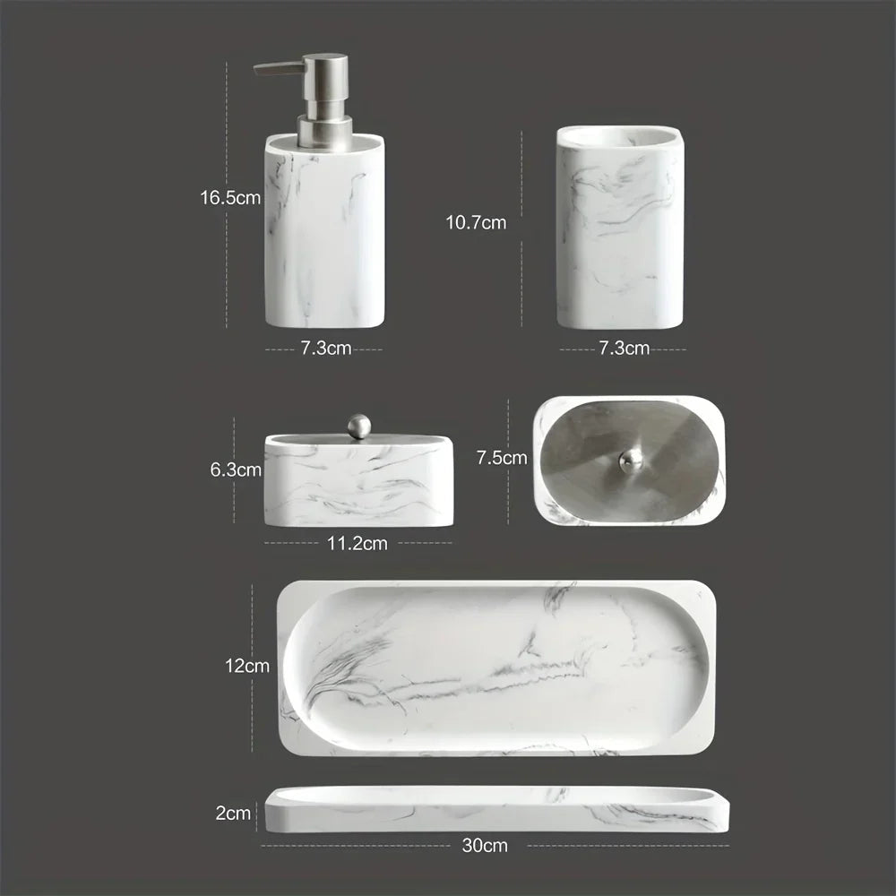 Four-piece White Marble Bathroom Set - House Of Avana [[SKU:HOA-BAT-027]]