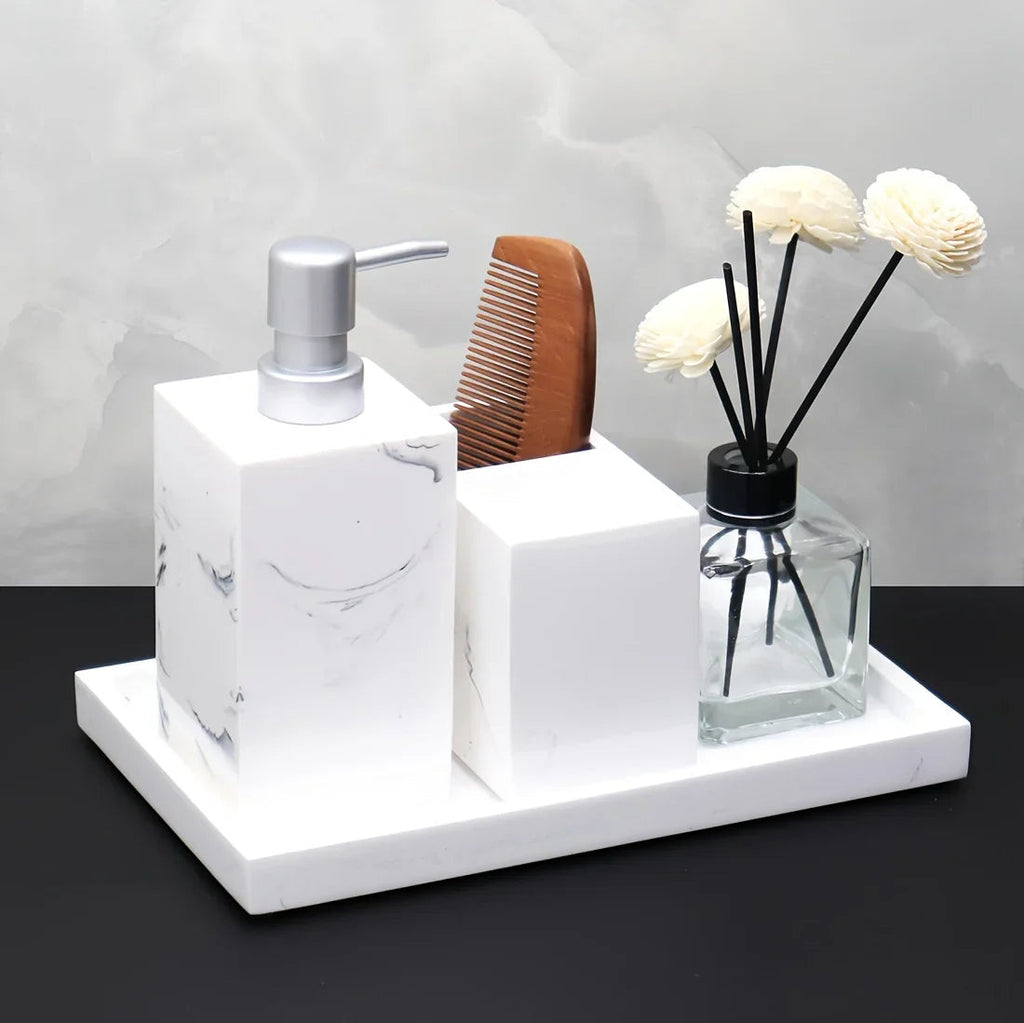 Marble Pattern Resin Bathroom Set, Three-Piece Minimalist Design Suitable for Various Styles, Very Practical and Textured in Multiple Colors for Home or Hotel Use House Of Avana [[SKU:HOA-BAT-409]]