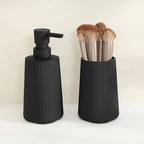 Accessories S Soap Dispenser and Toothbrush Holder Set Striped Black, S Bathroom Organizer Set, Plastic... - House Of Avana