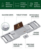Bathtub Caddy Tray, Gray, angled view - House Of Avana