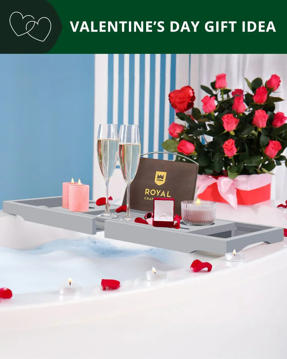 Bathtub Caddy Tray, Gray, angled view - House Of Avana