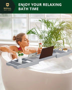 Bathtub Caddy Tray, Gray, angled view - House Of Avana