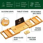 Bathtub Caddy Tray, Natural, back view - House Of Avana