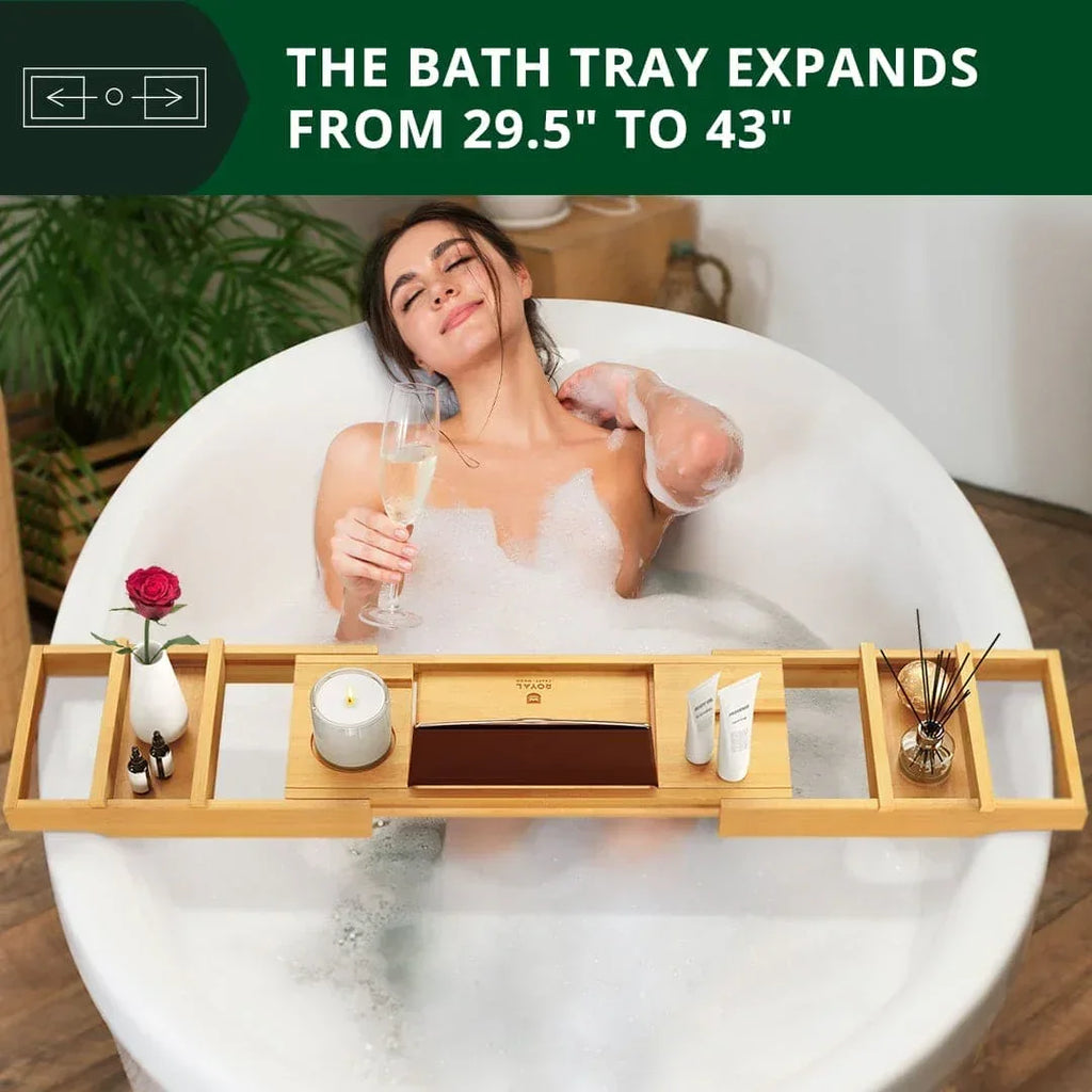 Bathtub Caddy Tray, Natural, side view - House Of Avana