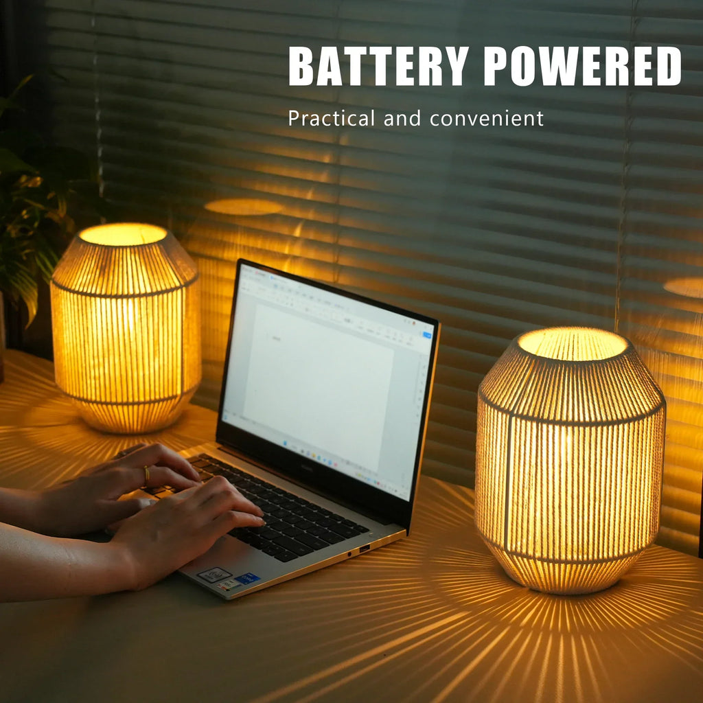 Set of 2 Woven Lamp shade Table Lamps-2