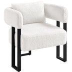 Costoffs Boucle Accent Chair Upholstered Armchair Vanity Chair with throw pillow & Adjustable Feet for Living Room/Bedroom/Home/Office/Small Space, White/Grey House Of Avana