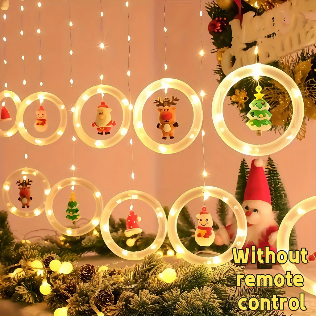 Christmas LED Curtain Lights Set | Santa-Claus, Reindeer, Snowman, And Christmas Tree Designs | Powered, Button Control, Glam Style, Plastic Material House Of Avana