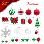 [Christmas, Weddings, Parties] 82pcs Shatterproof Plastic Christmas Ornaments Set - Red, Green & Golden/White Decorations with Golden Caps & Hanging Strings, Large & Small Holiday Tree Decor for Xmas, Weddings, Parties - & Pe House Of Avana