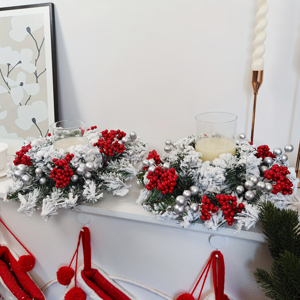 11.8-Inch Snow-Covered Red Berry Christmas Wreath - Realistic Snow Effect with Frosted Finish, All-Weather Resistant Artificial Flowers, Christma Candle Wreath, Christma Wreath, Christmas Home Decoration, Christmas Ornament, House Of Avana