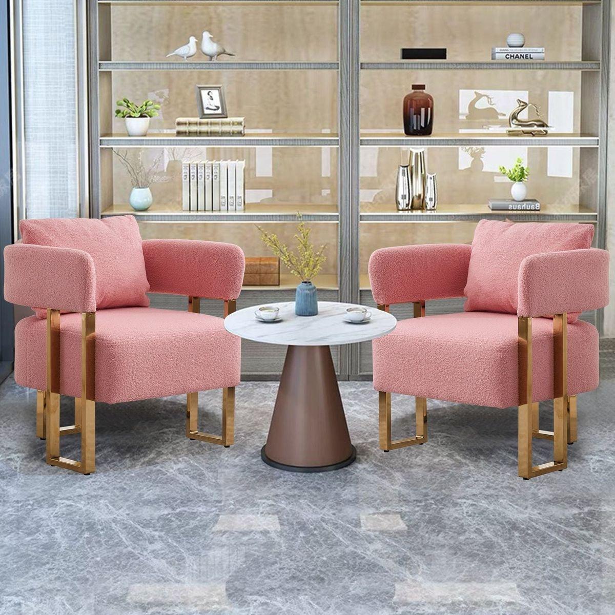 TS Teddy fleece upholstered metal foot sofas 2PCS Pink Streamdale Furniture
