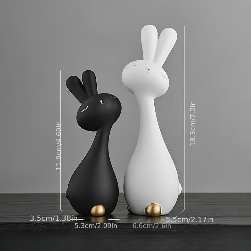 Rabbit Figurines - Decorative Black White Set