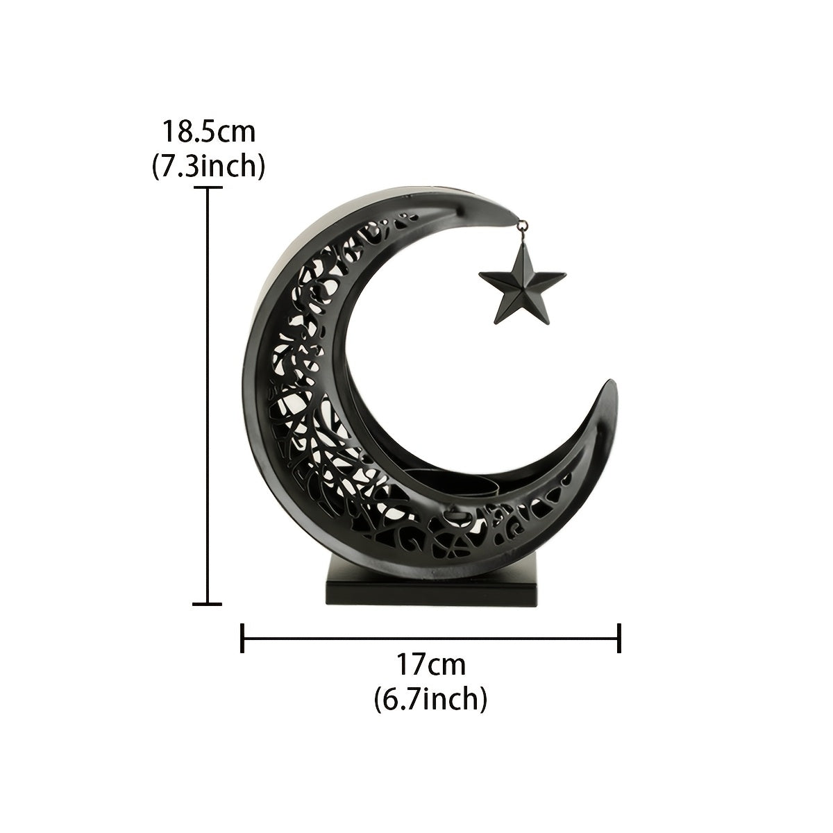 Luxury Golden and Black Carved Metal Crescent Moon Candle Holder for Ramadan Holiday Decoration, Star and Moon Openwork Metal Candle Holder, Black and Golden Two-Tone Moon and Star Shaped Decorative Ornament, Household Living