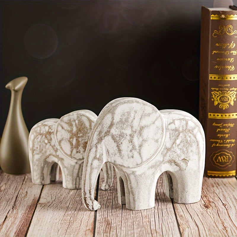 Vintage White Elephant Figurines - Wooden Travel Theme Decorative Statues for Various Room Types, Indoor Use, No Electricity Required House Of Avana