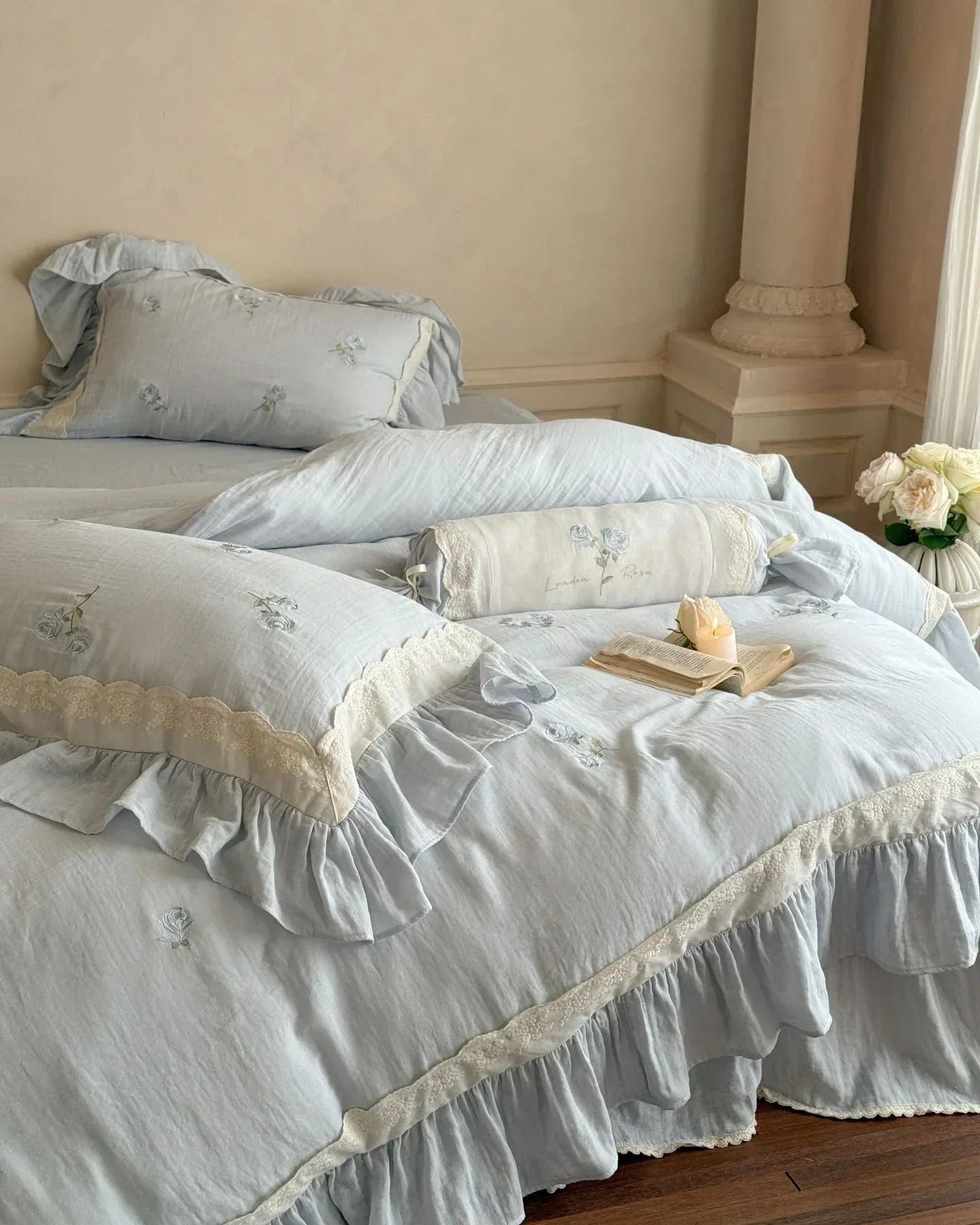 Beatrice Rose Lace Ruffle Bedding Set / Pink, alternate view - House Of Avana