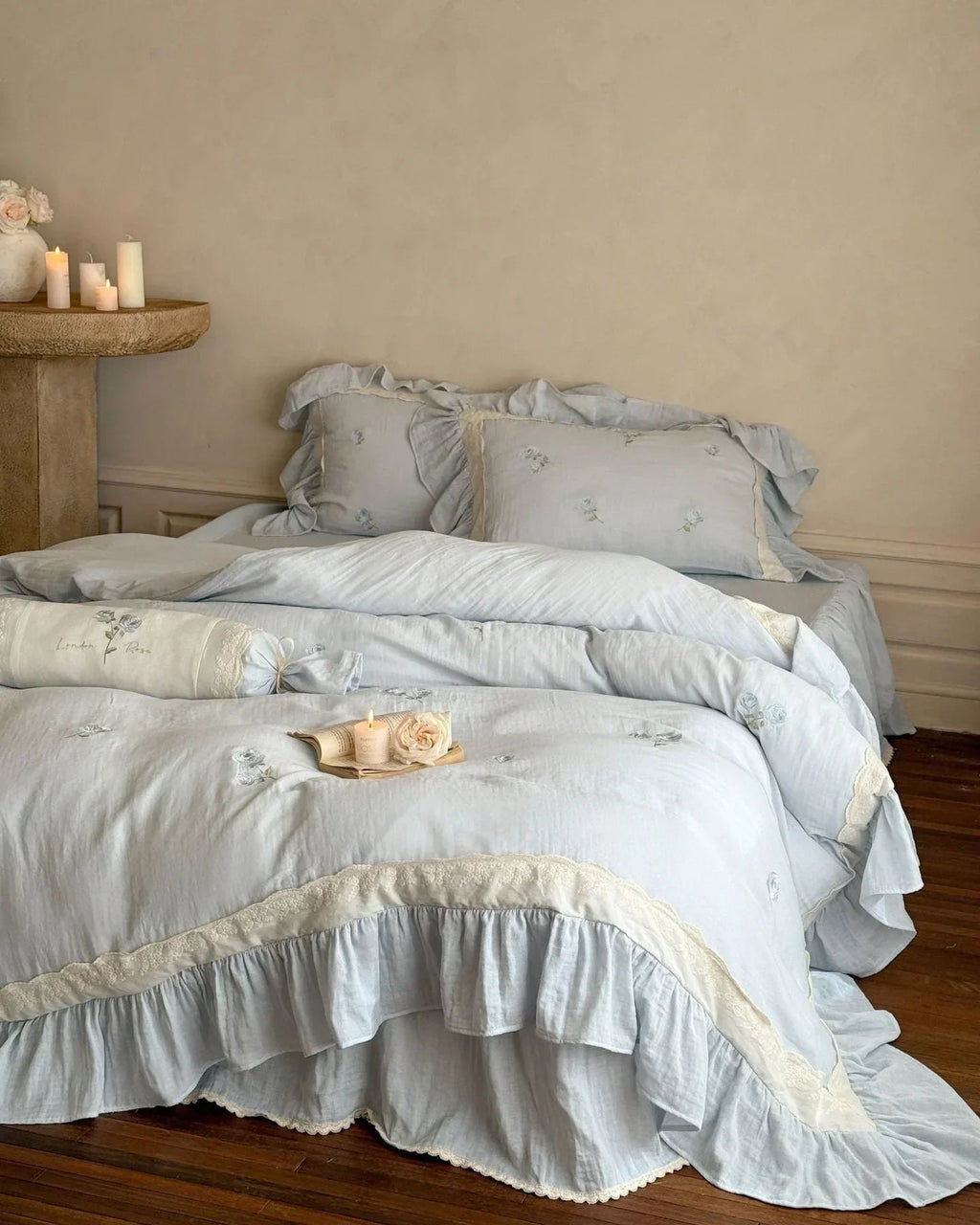 Beatrice Rose Lace Ruffle Bedding Set / Pink, alternate view - House Of Avana